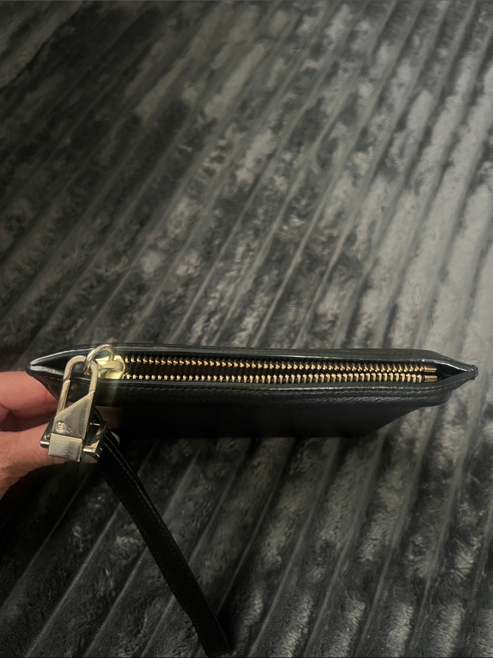 Luana Black Leather Wristlet Wallet with Gold Hardware